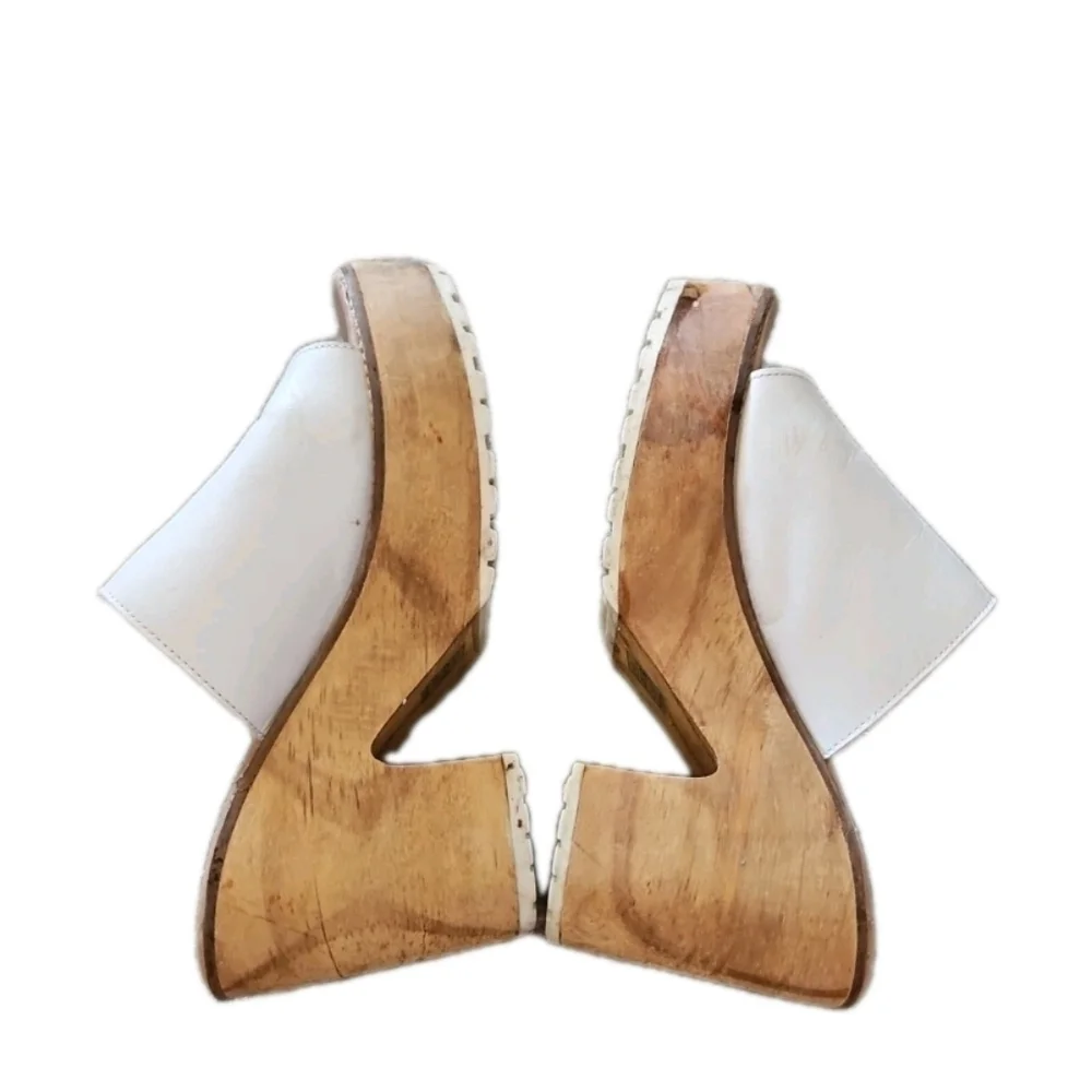 Nasty Gal Womens White Leather Wodden Heel Platform Sandals 8.5